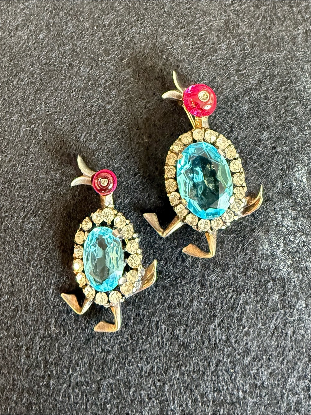 Vintage Trifari Sterling Silver with Rhinestone Pair Duck Brooches